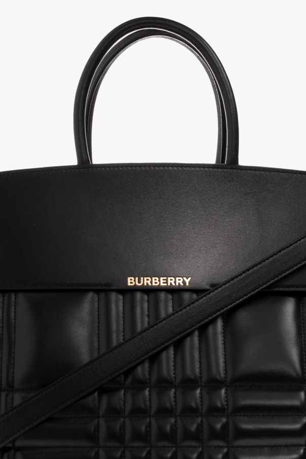 BURBERRY Logo Leather Handbag Black Vintage 5mpprz
